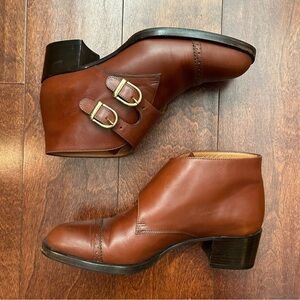 Bruno Magli Butter Soft Brown Leather Monk Strap Boots, Gold Hardware, Size 5.5